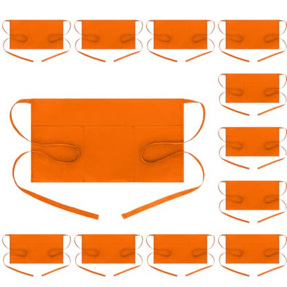 BOHARERS Waist Apron with 3 Pockets 12 Pack - Orange Waitress Server Short Apron - color: E-12 Pack Orange