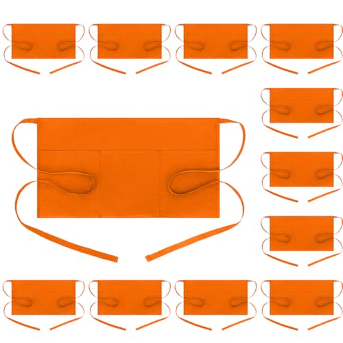 BOHARERS Waist Apron with 3 Pockets 12 Pack - Orange Waitress Server Short Apron - color: E-12 Pack Orange