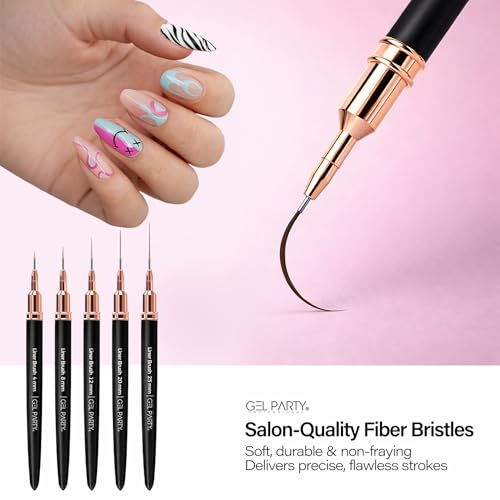 GELPARTY 7Pcs Black Nail Art Brush Set - Professional Ultra-Fine Liner & Detail Brushes for Gel Polish & Acrylic Nails - Includes Purple Agate Palette & Holder - Manicure Design Tool Kit - color: Black