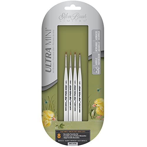Silver Brush Limited Ultra Mini Decorative Favorites Brush Set, Acrylic and Watercolor Brushes, Short-Handle Art Brushes, 4-Piece Set - color: Decorative Favorites Set, size: 4 Pc
