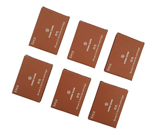 Asvine Hongdian Fountain Pen Ink Cartridges Brown Color, Set of 30 Refill Ink Cartridges, 3.4 mm Bore Diameter - color: Brown