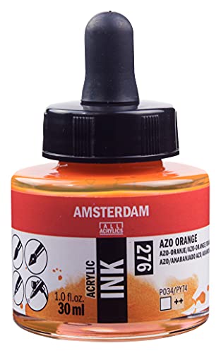 Amsterdam Acrylic Ink Bottle 30 ml AZO Orange 276 (17202760) - color: Azo Orange, size: 1 fl oz
