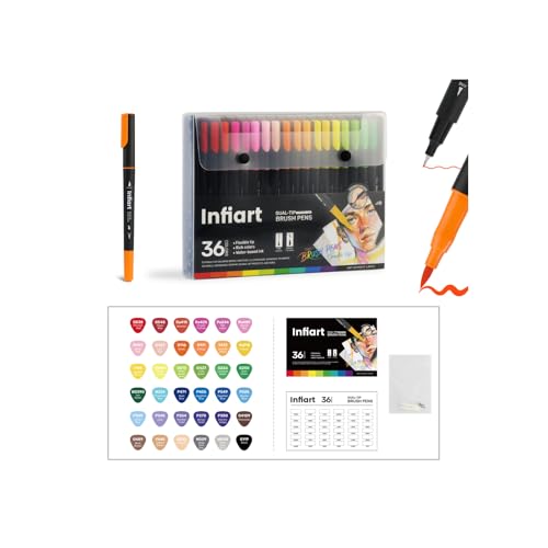 36 Colors Dual Tip Brush Pens, Water-Based Markers with Fine Tip and Brush Tip, Non-Toxic Art Supplies for Adult Coloring Books, Calligraphy, Sketching, Journaling, Drawing - color: 36 Colors