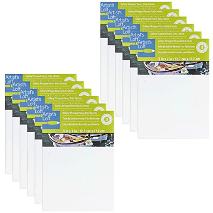 Artist's Loft 5" x 7" Level 3 Gallery Wrapped Heavy Duty Canvas - Archival, Acid Free Cotton Canvas for Paint, Acrylic, & Oils - Bulk 12 Pack - size: 5\ x 7\