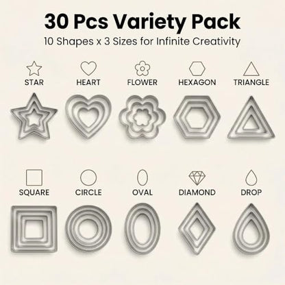 30Pcs Mini Cookie Cutter Set with Storage Case, Stainless Steel Small Cutters, Safe for family use – Assorted Geometric Shapes & Sizes, Ideal for Cookies, Fruits, Fondant and Clay Crafts