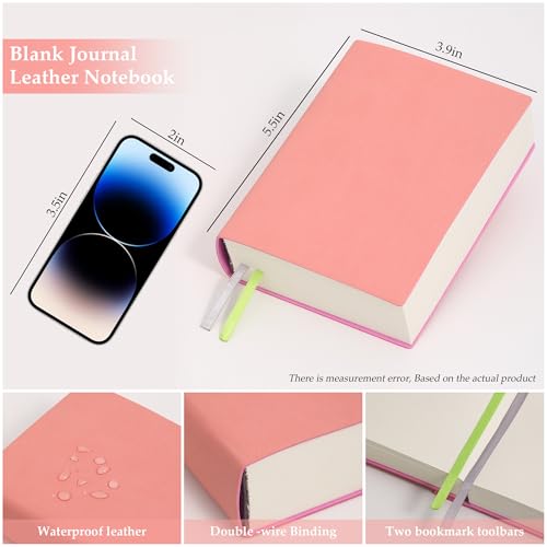 Blank Journal Notebook 720 Pages A6 Unlined Plain Sketchbook No Lines Soft Leather Pocket Blank Notebook for Women Drawing Book Memo Writing Sketch Diary Notebook 3.9 × 5.5(Pink Blank Notebook) - color: Pink Blank Notebook