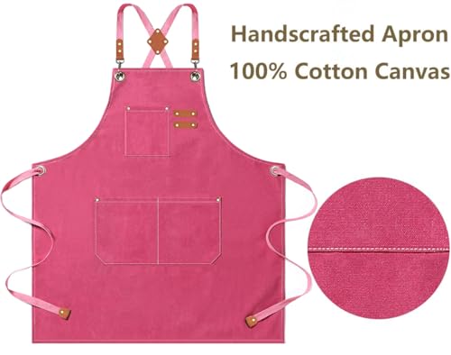 AFUN Aprons for Men Women with Large Pockets, 16-Ounce Cotton Canvas Cross Back Apron - color: Pink
