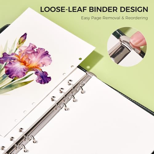 Lightwish Watercolor Sketchbook, 100% Cotton 300gsm Hot Press, 5.8" x 8.2", 20 Sheets, A5 Binder Bound & Refillable, Acid Free Paper for Artists, Adults, Students, Travel Art Journal - color: British Retro - Green