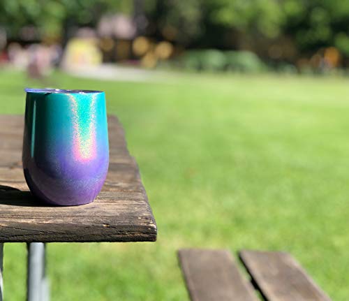 CHILLOUT LIFE 12 oz Stainless Steel Wine Tumbler with Lid - Double Wall Vacuum Insulated Wine Cup Glass Keeping Cold & Hot for Coffee, Champagne, Cocktails, Ice Cream - Mermaid Sparkle - color: Mermaid Sparkle, style: 1 Pack