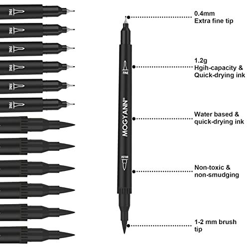 Drawing Pens, 12 Pack Dual Brush Pens Black Markers for Art Drawing Sketching - color: Black