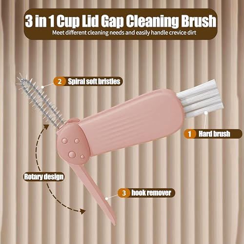 3 in 1 Cup Lid Gap Cleaning Brush Multifunctional Bottle Cleaning Brush for Water Bottle Cup Lid Gap for Gaps of Various Containers (Blue Pink(Mushroom)) - color: Blue Pink(mushroom)