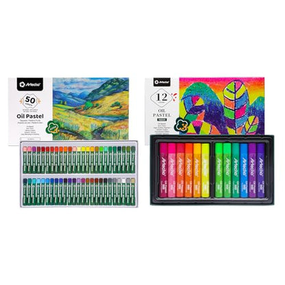 Artecho Oil Pastels Set of 50 Colors (8 x 60 mm) & Neon Oil Pastels Set of 12 Colors (10 x 70 mm)