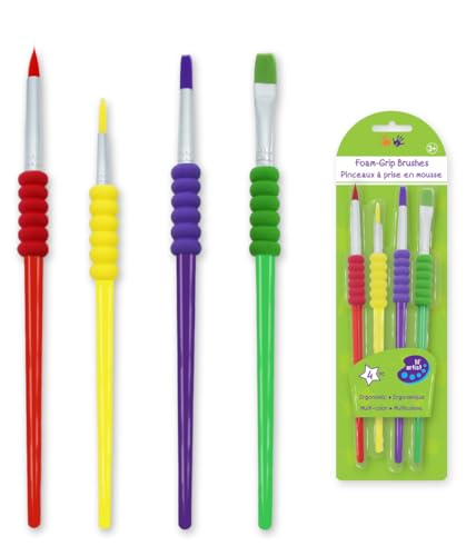 Toddler Paint Brushes - Ergonomic Paintbrush Set of 4 Watercolor Brushes for Kids Ages 4-8 Paint Brushes for Kids Ages 2-4 Chubby Jumbo Paint Brush for Arthritis Soft Touch for Preschool 1-3