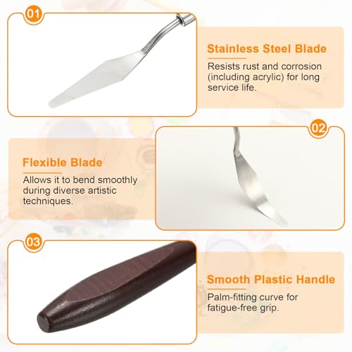 HARFINGTON 5pcs Palette Knife Painting Tool 2.64 x 0.63 Stainless Steel Art Spatula Pallet Knives Scrapers Tools with Beech Wood Handle for Acrylic Oil Canvas Mixing Spreading, Red/Silver - size: 2.64" x 0.63"