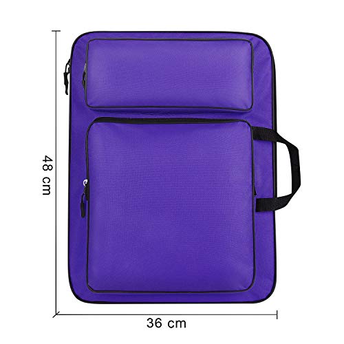 haozaikeji A3 Artist Portfolio Carry Case Bag Portable Waterproof Canvas Shoulder Bag Painting Pad Backpack for Sketching Painting Art Supplies with Shoulder Straps & Carry Handle - color: Purple