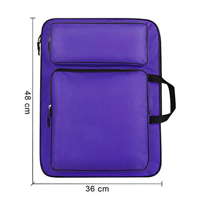 haozaikeji A3 Artist Portfolio Carry Case Bag Portable Waterproof Canvas Shoulder Bag Painting Pad Backpack for Sketching Painting Art Supplies with Shoulder Straps & Carry Handle - color: Purple