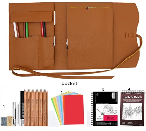 Drawing Book Cover Sketchbook Cover with Pencils Leather Artist Bag Artist Gifts Leather Art Book Cover for Sketchbook Journal Notebook (S for 5.5"x 8.5") - size: S for 5.5"x 8.5"