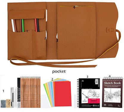 Drawing Book Cover Sketchbook Cover with Pencils Leather Artist Bag Artist Gifts Leather Art Book Cover for Sketchbook Journal Notebook (S for 5.5"x 8.5") - size: S for 5.5"x 8.5"