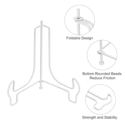 uxcell 6 Inch Plate Stand for Display, Iron Decorative Plate Holders Folding Display Stand Easel for Book Platter Photo Picture Frame Tabletop Art, White