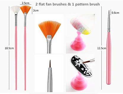 FULINJOY 20PCS Nail Art Design Tools, 15PCS Painting Brushes Set with 5PCS Dotting Pens - color: 20pcs - pink