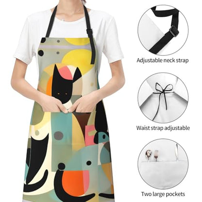 Cartoon heart sun Heavy Duty Waterproof Apron with Pockets for AdultsResistant Grilling, Gardening, Painting - color: Mid-century Modern Art Cat