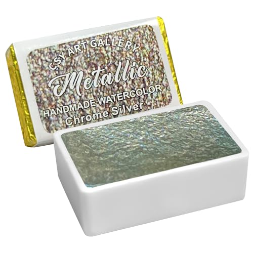 Metallic Handmade Watercolor Paint Full Pans Chrome Silver- Shimmer -Glitter Watercolors Choose Your Color - color: Chrome Silver (Full Pan)