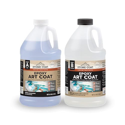 Stone Coat Countertops Art Coat (1 Gal Epoxy Resin) Formulated with Zero VOCs, Extended Working Time, UV Resistance for Alcohol Ink, Acrylic, Metallics, Food Safe Epoxy Perfect for DIY and Art Markers | Extended Working Time, Zero VOC, Food‑Safe Epoxy for