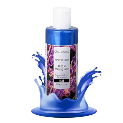 GRANOTONE Premium Metallic Acrylic Pouring Paint Blue Colour 6.76 fl oz 200 ml Ready to Use Superior High Flow Formula for Canvas Wood Paper Craft and Fluid Art Projects Made in India - color: BLUE