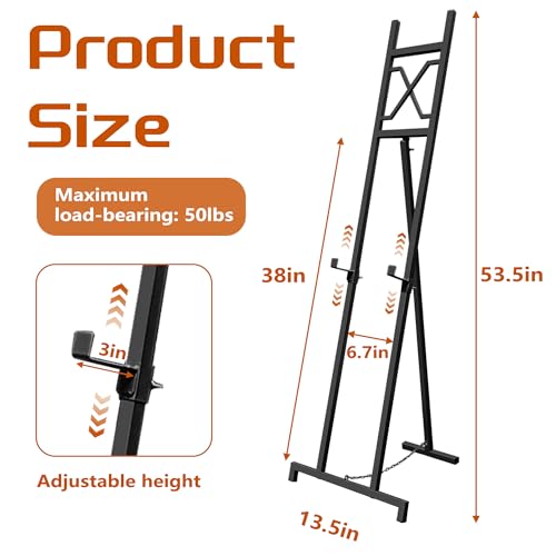 Easel Stand, 13.5" x 53.5" Adjustable Height Metal Easel Display Stand (Black) - color: Black