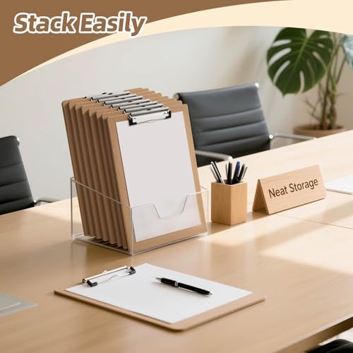 HappyHapi 24 Pack Clipboard 8.5 x 11 Letter Size Clip Boards Bulk, A4 Wooden Hardboard Office Clipboards Pack for Classroom, Work-Meetings, Brown
