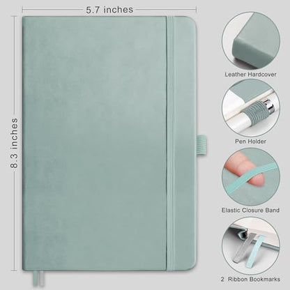 AHGXG Graph Grid Paper Notebook, 160 Pages, A5 Medium Size (5.7'' x 8.3''), 120 GSM Thick Paper, Leather Hardcover, for School, Students, Math, Engineering (Gray Blue) - color: Gray Blue, style: Grid