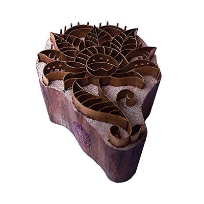 Arty Crafty Print Stamp Brass Lotus Shapes Wooden Clay Block - size: BSCtag012