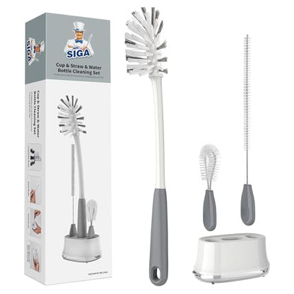 MR.SIGA Water Bottle Brush Cleaning Set with Storage Holder, Cleaning Brushes for Tumbler, Straw, Baby Bottles, Drinking Glasses