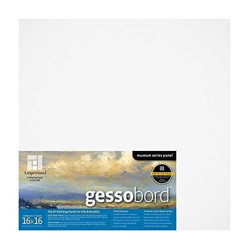Ampersand Art Supply Museum Series Gessobord | 16x16 | 2" Cradled Profile | Gesso Wood Painting Panel for Oil and Acrylic Paint & Mixed Media | Canvas Panel Alternative in Professional Art Supplies - size: 16" x 16", style: 2 Inch Cradle