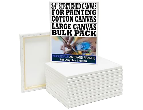 Stretched Canvas for Painting 6x8 10PK 3/4" 10 Oz. 6x8 Canvas Value Pack.Large Stretched Cotton Blank Canvas for Painting. 6 x 8 Canvases Bulk XL Rectangle Universal Triple Primed for Paint&Sip - size: 6x8 10 Pack