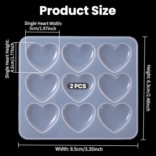 JJUNW 2 Pcs Valentine Heart Resin Mold, Heart Epoxy Mold Silicone Mold for Valentine Gift Party Gifts Shape Pendant Making DIY Craft
