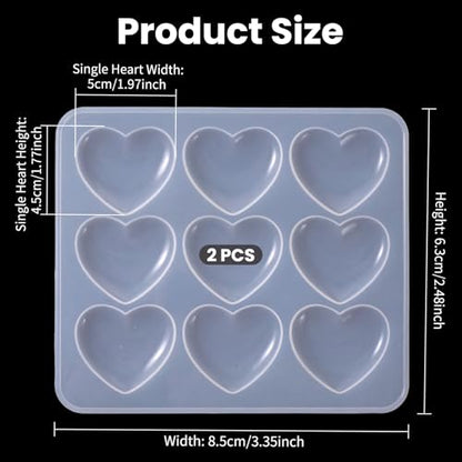 JJUNW 2 Pcs Valentine Heart Resin Mold, Heart Epoxy Mold Silicone Mold for Valentine Gift Party Gifts Shape Pendant Making DIY Craft