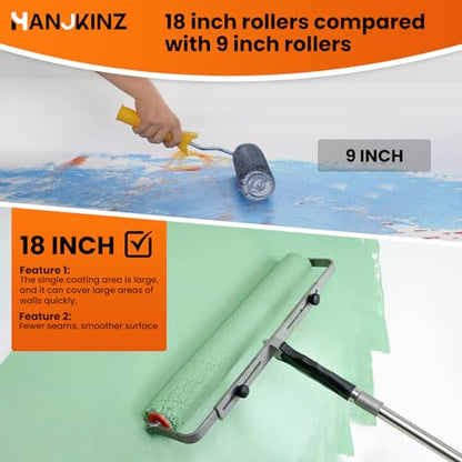 18 Inch Microfiber Paint Roller Covers, 6 Pack, Paint Rollers 18 Inch (3/8" Nap), Large Paint Rollers, Paint Supplies for Painting Walls - size: 18 Inch,6 Pack
