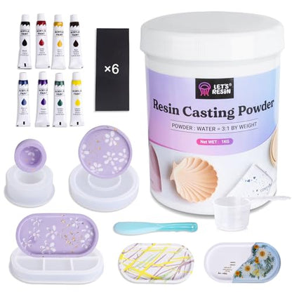 LET'S RESIN Resin Casting Powders Starter Kit, 1000g Fast Cured Odorless Casting Powder, 20~30 Minutes De-Mold, Water Activated Plaster Powder Casting Kit for DIY, Easy Mixing & Self Leveling - size: 1000g