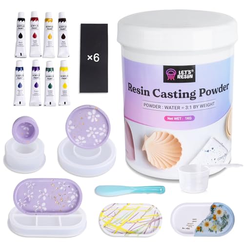 LET'S RESIN Resin Casting Powders Starter Kit, 1000g Fast Cured Odorless Casting Powder, 20~30 Minutes De-Mold, Water Activated Plaster Powder Casting Kit for DIY, Easy Mixing & Self Leveling - size: 1000g