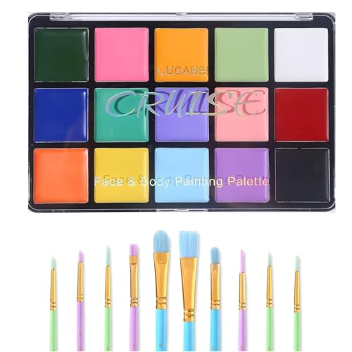 UCANBE Macaron Face Body Paint Oil Palette + 10 Pcs Brushes Set, Professional 15 Colors Face Painting Makeup Kit for Halloween Cosplay SFX Parties Theater Stage Artist Costume Festival - color: Macaron