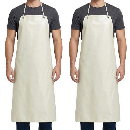Xpose Safety Heavy Duty Vinyl Waterproof Aprons, White - For Home, Industrial and Commercial Use - Chemical Resistant - color: White, style: 2 Pack
