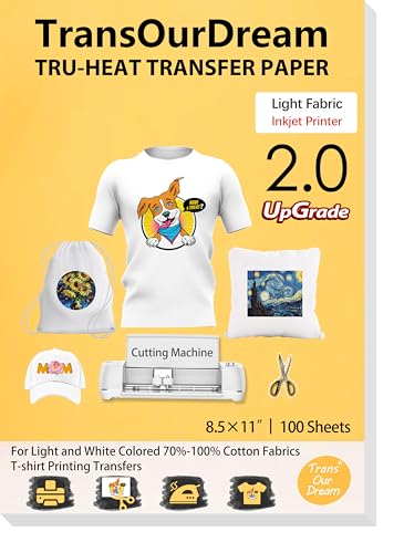 TransOurDream Heat Transfer Paper for Light Shirts(100 Sheets, 8.5x11),Printable HTV Heat Transfer Vinyl for Inkjet Printers - color: Light, size: 100 Sheets