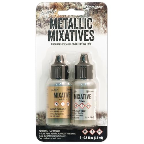 Tim Holtz Alcohol Ink Metallic Mixatives .5oz 2/Pkg, Gold & Silver