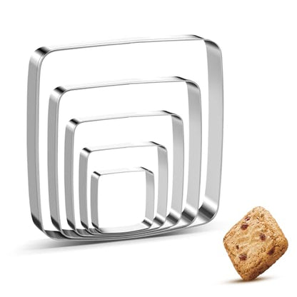 Square Round Corner Cookie Cutter Sandwich Cutters for Lunchbox Fruit Cutters Vegetable Cutters for Baking DIY X‘mas Birthday Party Decor, Pack of 5 - style: Square Round Corner