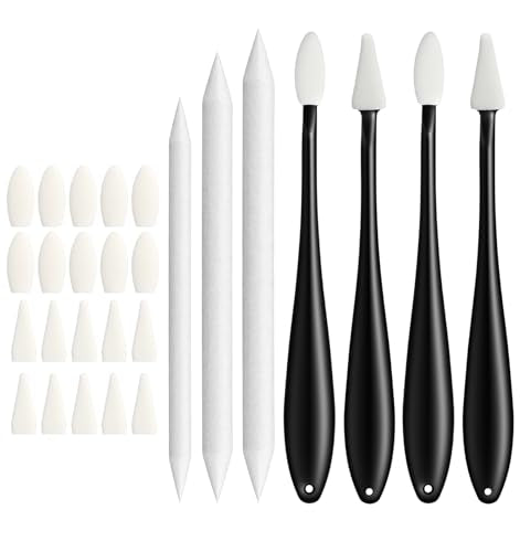 27 Pcs Blending Stumps, Blending Sticks for Drawing & Paper Erasing Pen for Drawing with 2 Sizes 40 Replacement Sponge Wipes (Highlighting, Shadowing, Correcting)