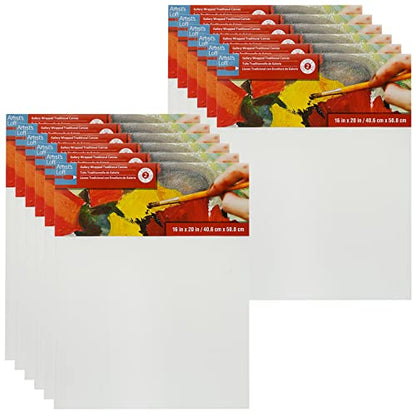 Artist's Loft 24" x 36" Level 2 Gallery Wrapped Traditional Canvas - Archival, Acid Free Cotton Canvas for Paint, Acrylic, & Oils - Bulk 12 Pack - size: 16 x 20