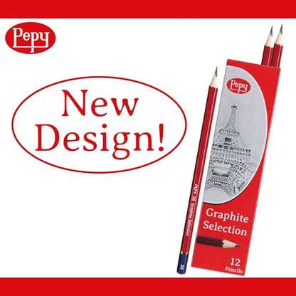 Pepy Graphite Professional Drawing Pencils - Set of 12 3H Pre-Sharpened Black Lead Pencils; Perfect for Drawing, Sketching and Shading, Graphic and Fine Art