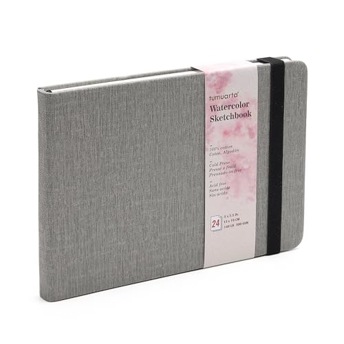Watercolor Sketchbook, 5x7.5, 140 LB, 300 GSM, 100% Cotton Paper, Cold Press, 24 Sheets,48 Pages, Watercolor Journal for Use As Travel Sketch Book and Mixed Media Pad On The Go. (5"x7.5", Gray) - color: Gray, size: 5"x7.5"