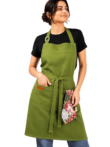 100% Cotton Kitchen Apron with 2 Pockets – Adjustable Chef Apron for Cooking Baking BBQ – Unisex Apron - color: Pine, size: Standard